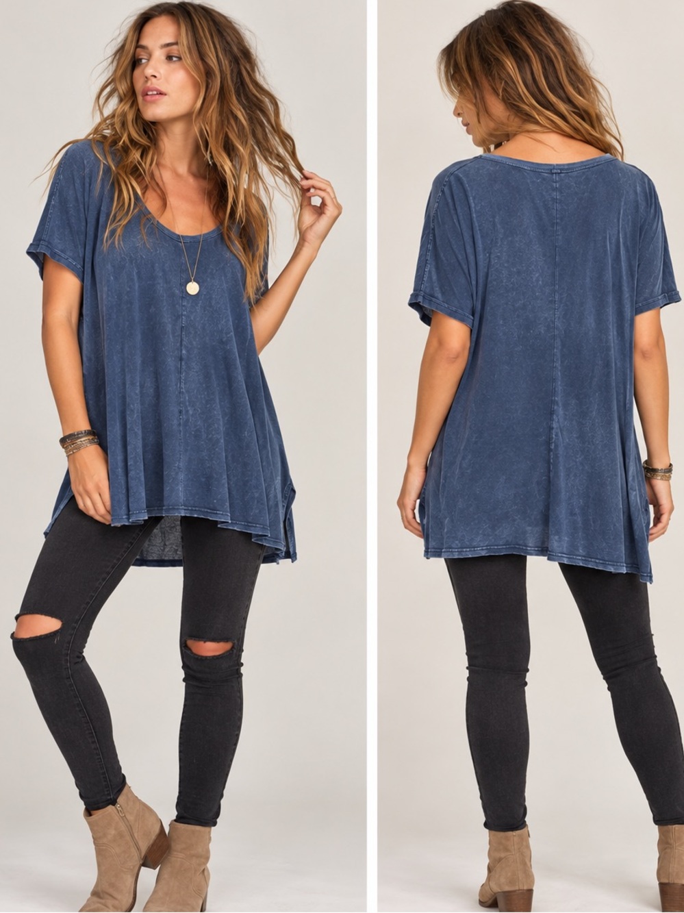(#2) Free People Melrose Swing Tee Blue Oversized Tunic Top Small